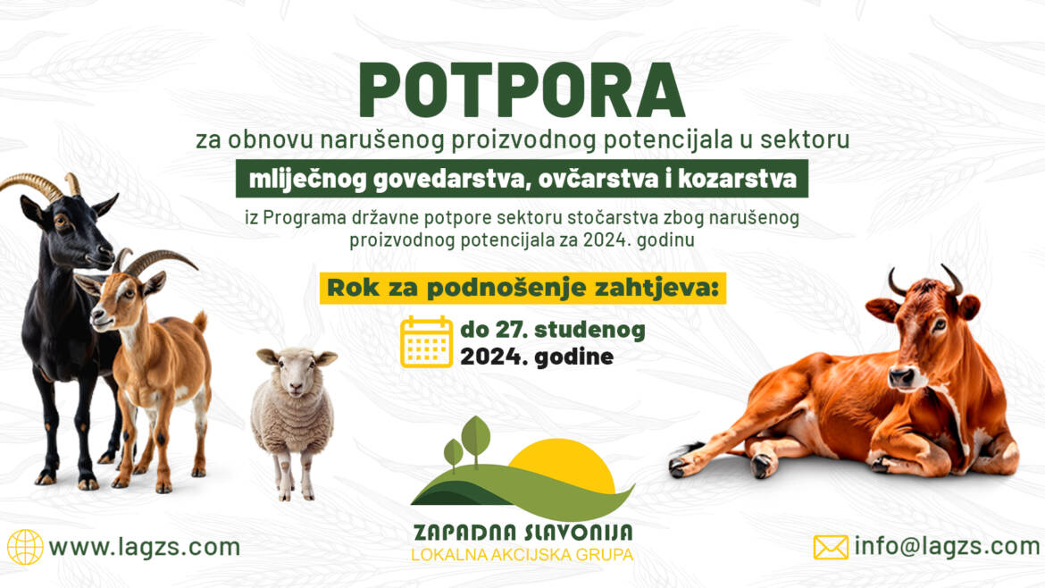 Potpora za obnovu narušenog proizvodnog potencijala u sektoru mliječnog govedarstva, ovčarstva i kozarstva iz Programa državne potpore sektoru stočarstva zbog narušenog proizvodnog potencijala za 2024. godinu