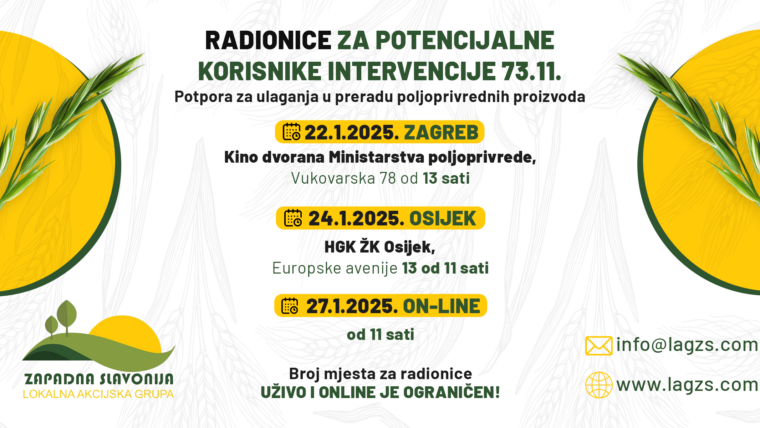 Radionice za potencijalne korisnike intervencije 73.11. Potpora za ulaganja u preradu poljoprivrednih proizvoda